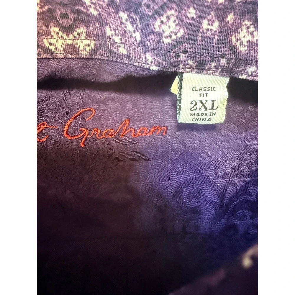ROBERT GRAHAM - Men's Shirt - Purple Paisley Jacquard Long Sleeve Button - 2XL